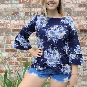 Apt. 9 Blue Floral Wrap Blouse